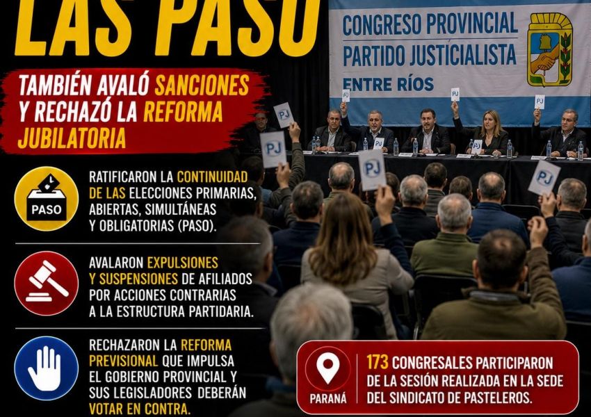 El PJ entrerriano ratificó las PASO, avaló sanciones y rechazó la reforma jubilatoria