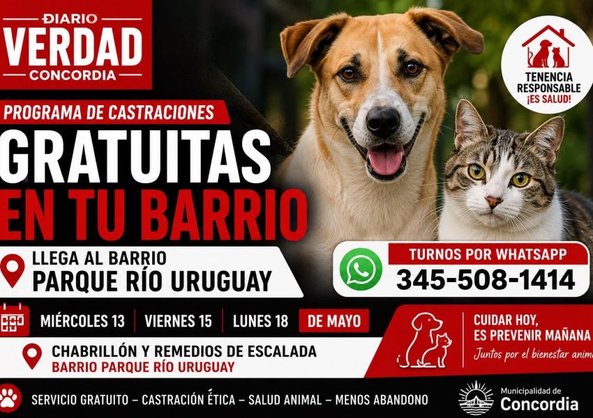 El programa de castraciones gratuitas llega al barrio Parque Río Uruguay