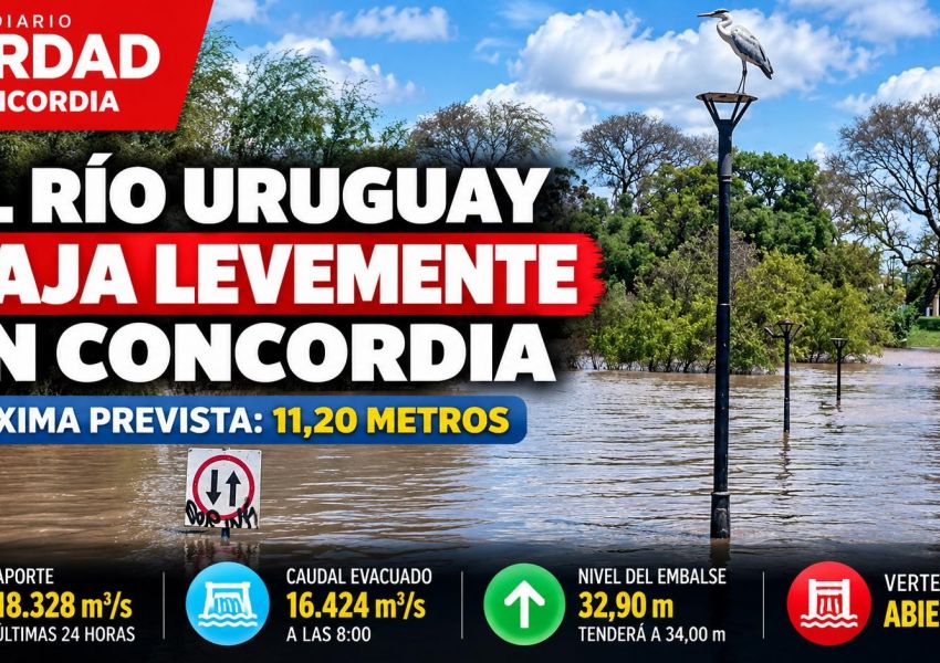 El río Uruguay baja levemente en Concordia: Salto Grande prevé una máxima de 11,20 metros