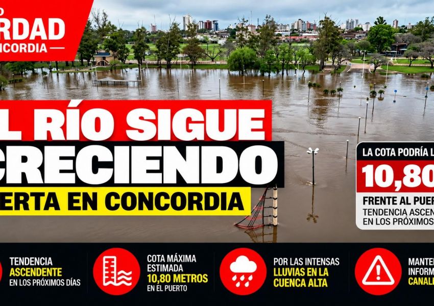 El río Uruguay seguirá creciendo en Concordia por las intensas lluvias en la cuenca