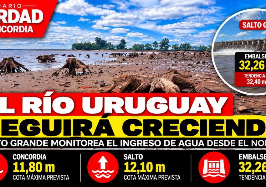 El río Uruguay seguirá creciendo y Salto Grande monitorea el ingreso de agua desde el norte