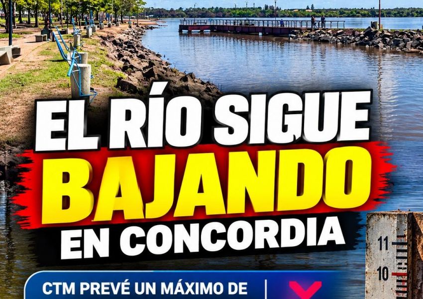 El río Uruguay sigue bajando en Concordia: CTM prevé un máximo de 9,70 metros para las próximas horas