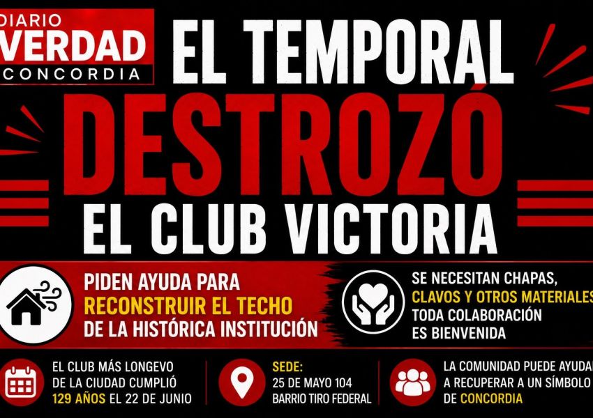 El temporal provocó graves daños en el Club Victoria y lanzan una campaña para reconstruir el techo