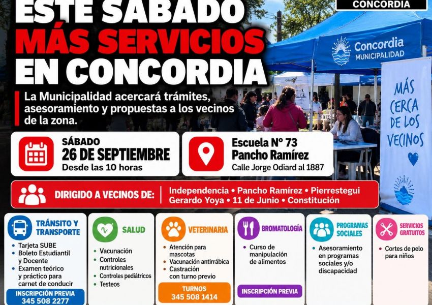 Este sábado habrá un nuevo abordaje territorial con más de 20 servicios municipales en Concordia