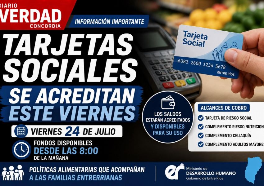Este viernes se acreditan los fondos de las Tarjetas Sociales en Entre Ríos