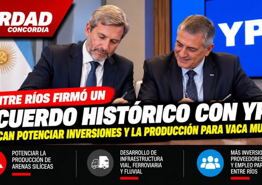 Frigerio anunció un convenio 'histórico' con YPF para integrar a Entre Ríos al desarrollo de Vaca Muerta
