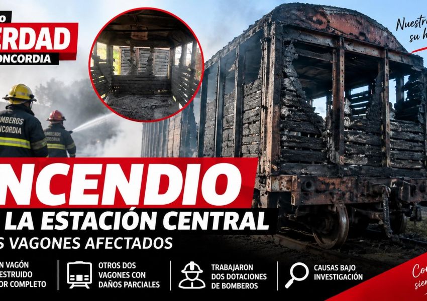 Incendio en la Estación Central de Concordia: un vagón quedó destruido y otros dos fueron afectados
