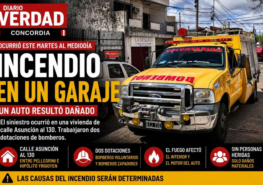 Incendio en un garaje de Concordia: un auto sufrió importantes daños