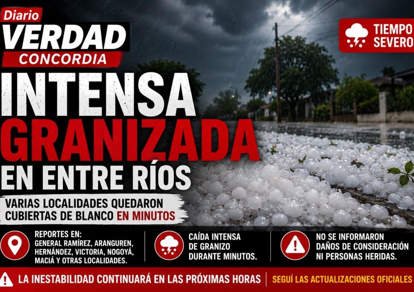 Intensa granizada en Entre Ríos: varias localidades quedaron cubiertas de blanco en pocos minutos
