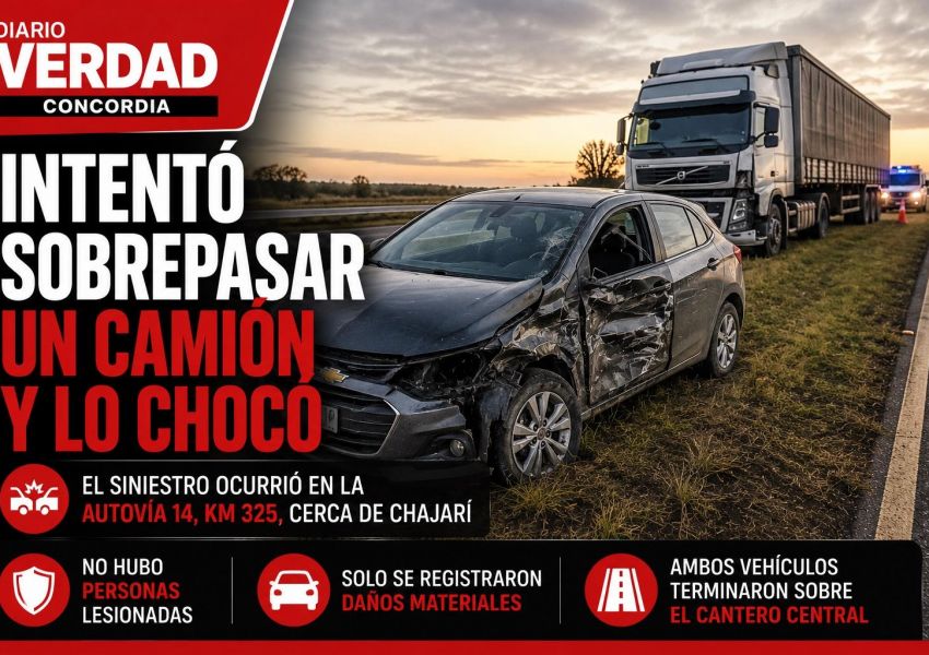 Intentó sobrepasar un camión en la Autovía 14 y terminó chocándolo cerca de Chajarí