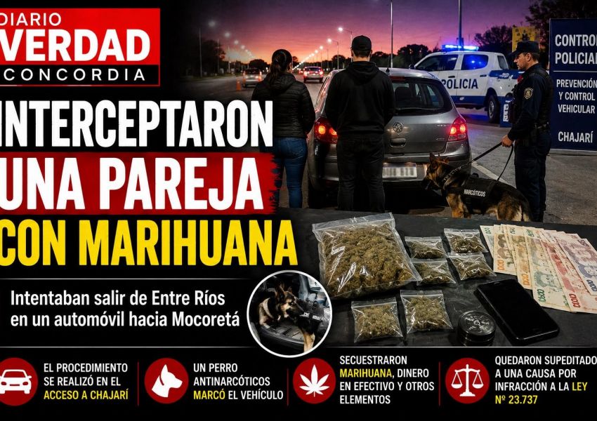 Interceptan a una pareja con marihuana cuando intentaba salir de Entre Ríos