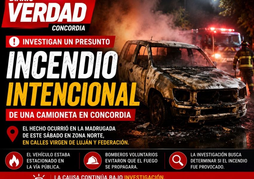 Investigan el incendio de una camioneta en Concordia: sospechan que fue intencional