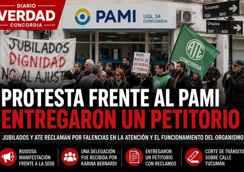 Jubilados y ATE se manifestaron frente al PAMI Concordia y entregaron un petitorio por reclamos en la atención