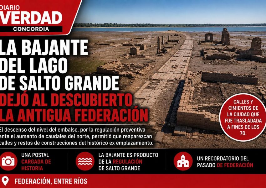 La bajante del lago de Salto Grande volvió a dejar al descubierto parte de la antigua Federación