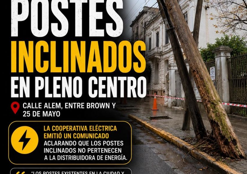 La Cooperativa Eléctrica aclaró que los postes inclinados del centro no pertenecen a la distribuidora