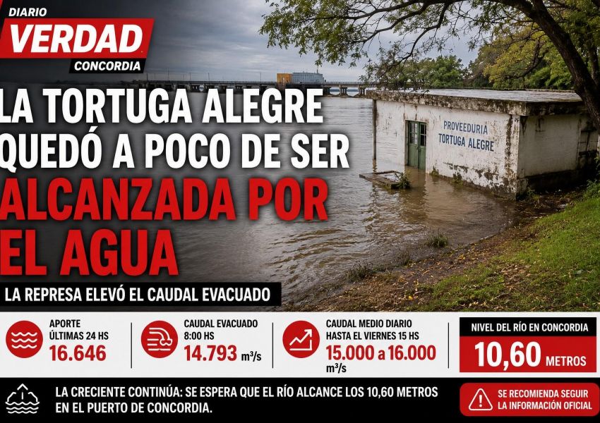La creciente del río Uruguay avanza y el agua ya amenaza la vieja proveeduría de La Tortuga Alegre