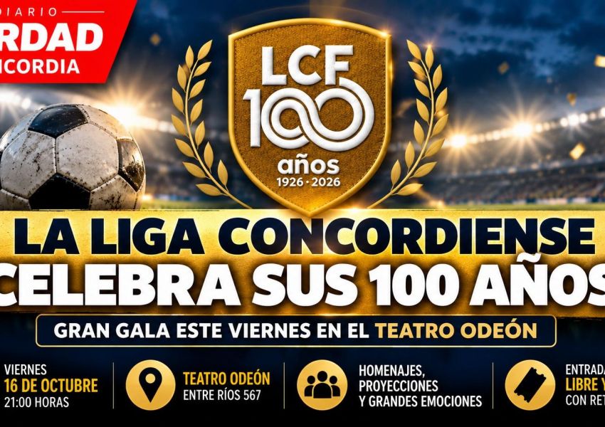 La Liga Concordiense de Fútbol celebrará su Centenario con una gran gala en el Teatro Odeón