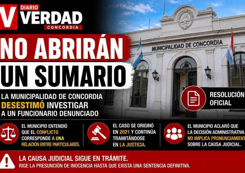 La Municipalidad de Concordia rechazó abrir un sumario a un funcionario denunciado en una causa judicial