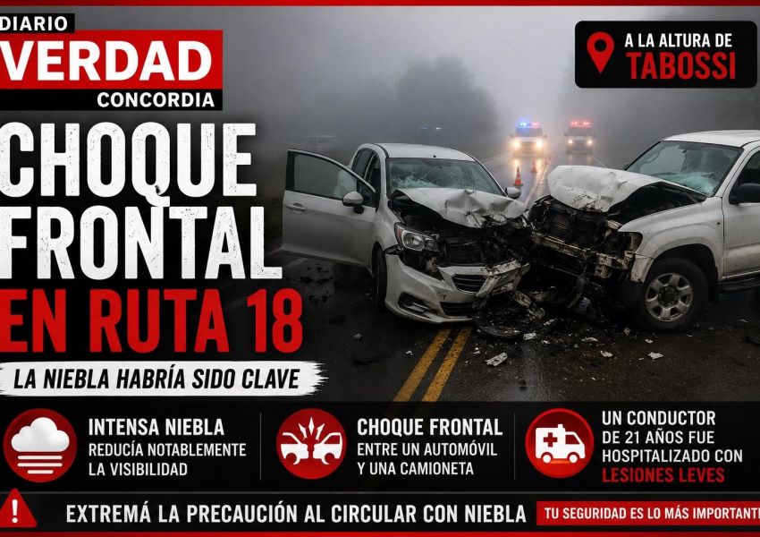 La niebla habría provocado un choque frontal entre un auto y una camioneta en la Ruta 18