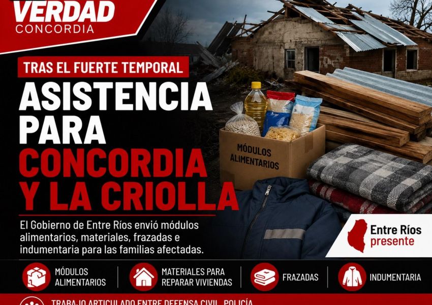 La Provincia detalló la asistencia enviada a Concordia y La Criolla tras el fuerte temporal