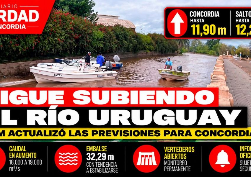 Las previsiones oficiales sobre la altura del río Uruguay continúan en aumento