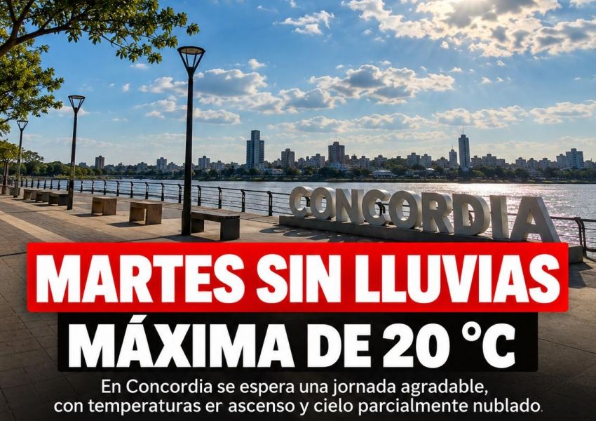 Martes agradable en Concordia: sube la temperatura y no se esperan lluvias