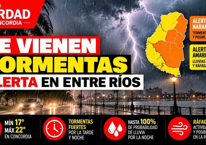Miércoles con tormentas fuertes: rige alerta meteorológica para Entre Ríos