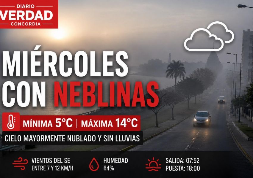 Miércoles fresco y con neblinas: así estará el tiempo en Concordia