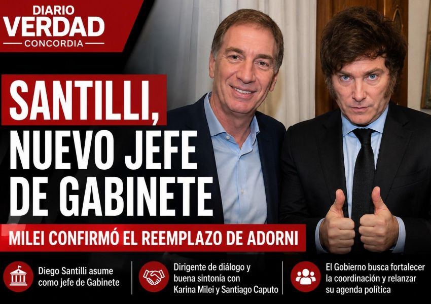 Milei confirmó a Diego Santilli como nuevo jefe de Gabinete tras la salida de Adorni