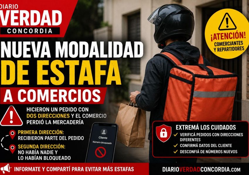 Nueva modalidad de estafa en Concordia: hicieron un pedido con dos direcciones y el comercio perdió la mercadería