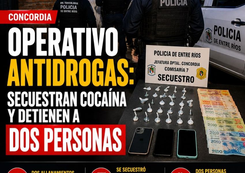 Operativo antidrogas en Concordia: secuestran cocaína y detienen a dos personas