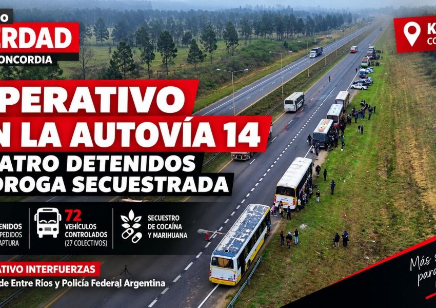 Operativo en la Autovía 14: cuatro detenidos con pedidos de captura y secuestro de drogas