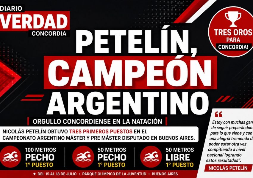 Orgullo concordiense: Nicolás Petelín se consagró en el Argentino Máster de Natación