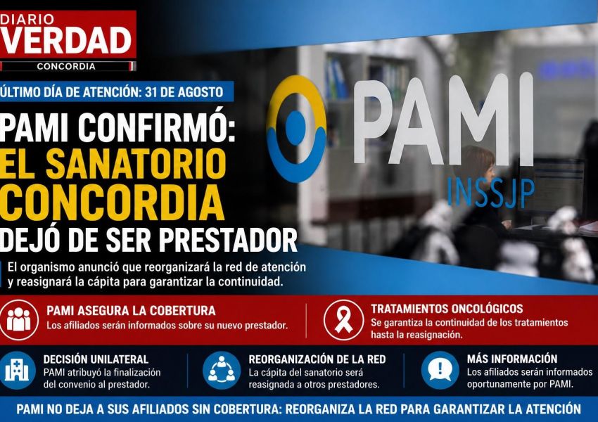 PAMI confirmó que el Sanatorio Concordia dejó de ser prestador: qué pasará con los afiliados