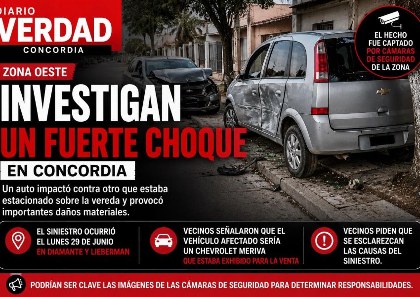 Piden esclarecer un choque en Concordia: un auto terminó sobre la vereda y provocó importantes daños