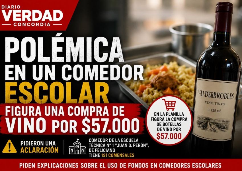 Polémica en Feliciano: una planilla de un comedor escolar registra una compra de vino por $57.000