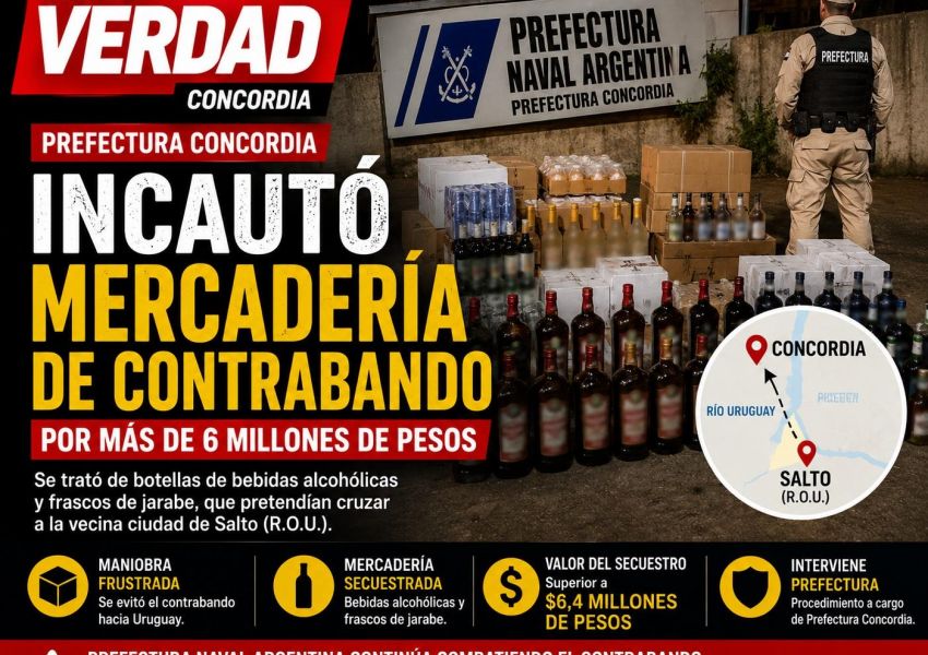 Prefectura Concordia incautó mercadería de contrabando valuada en más de $6,4 millones