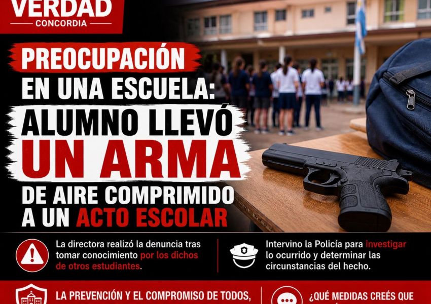Preocupación en una escuela entrerriana: un alumno llevó un arma de aire comprimido a un acto
