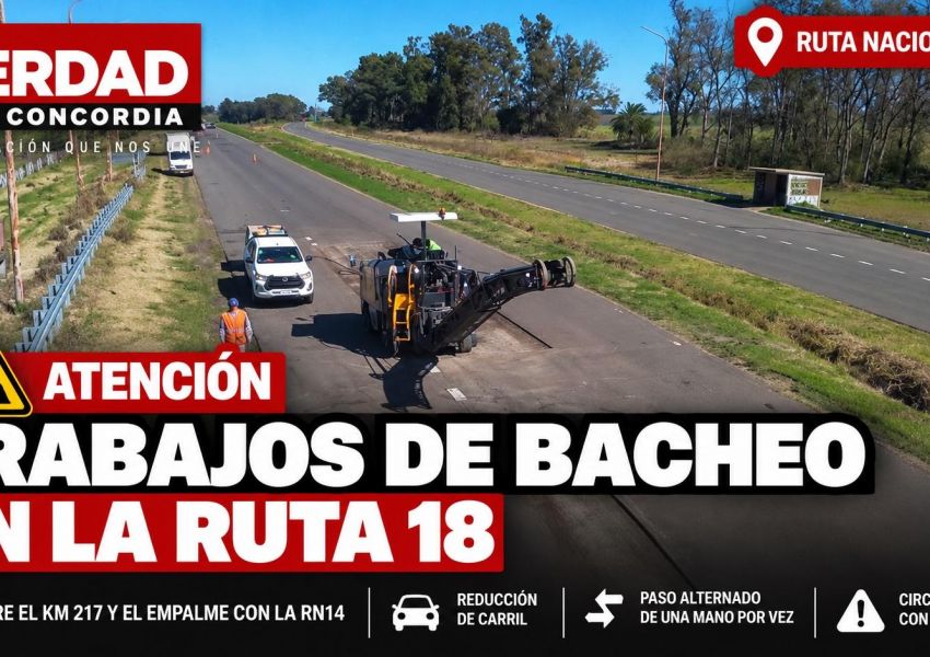 Realizan trabajos de bacheo en la Ruta 18: hay reducción de calzada y paso alternado