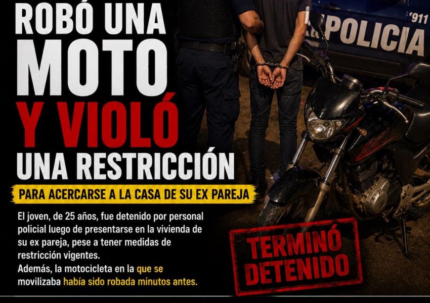 Robó una moto y terminó detenido por violar una restricción contra su ex pareja