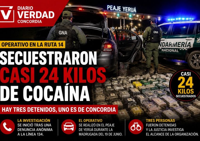 Secuestraron casi 24 kilos de cocaína en la Ruta 14 y hay un concordiense detenido