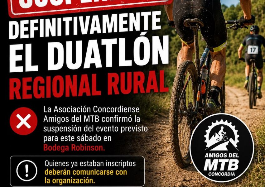Suspendieron de manera definitiva el Duatlón Regional Rural previsto en Concordia