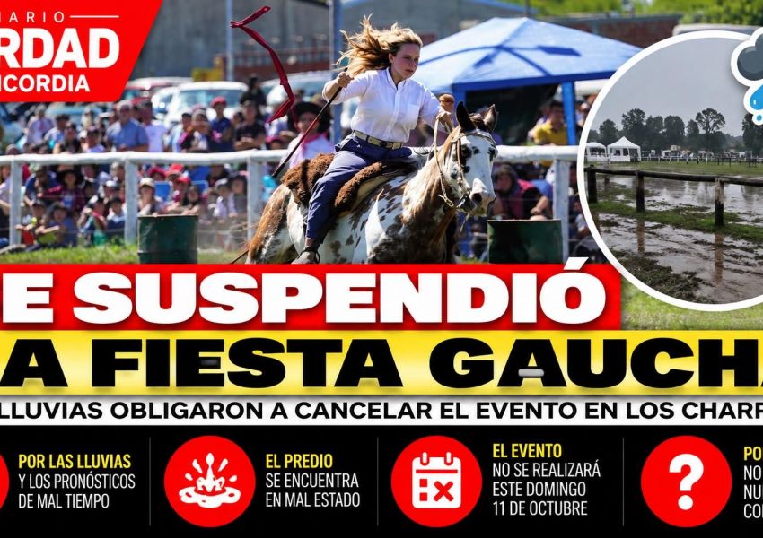 Suspendieron la Fiesta Gaucha de Los Charrúas por las lluvias y el mal estado del predio