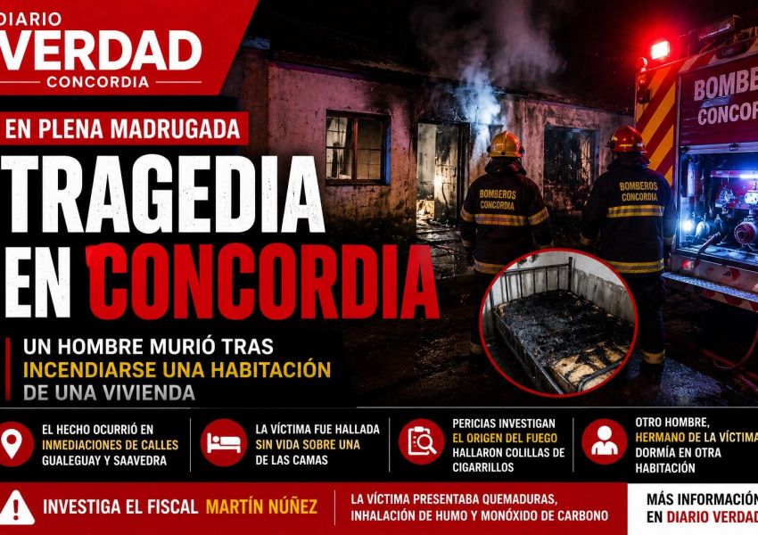 TRAGEDIA EN CONCORDIA: UN HOMBRE MURIÓ TRAS INCENDIARSE UNA HABITACIÓN