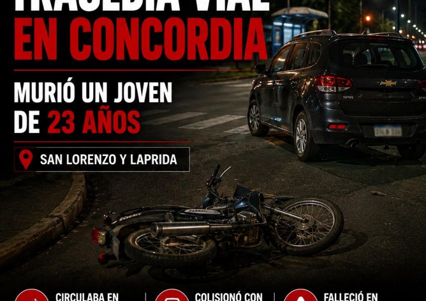 Tragedia vial en Concordia: un motociclista de 23 años murió tras chocar con un auto