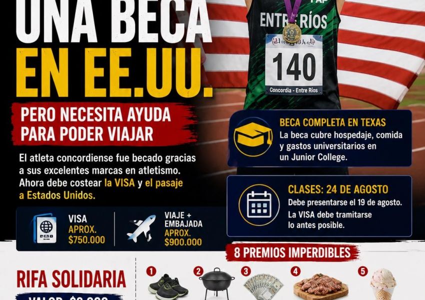 Un atleta de Concordia obtuvo una beca en Estados Unidos y vende rifas para poder viajar