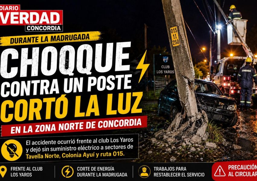 Un auto chocó contra un poste y dejó sin luz a sectores de la zona norte de Concordia