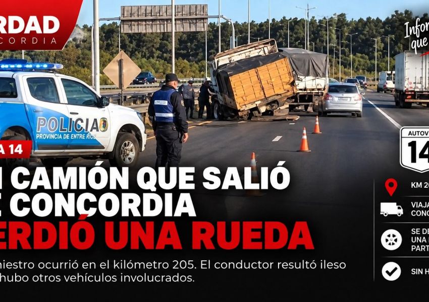 Un camión que salió de Concordia perdió una rueda en plena Autovía 14