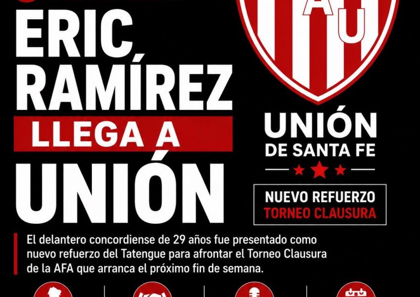 Un concordiense llega a Unión: Eric Ramírez es nuevo refuerzo del Tatengue