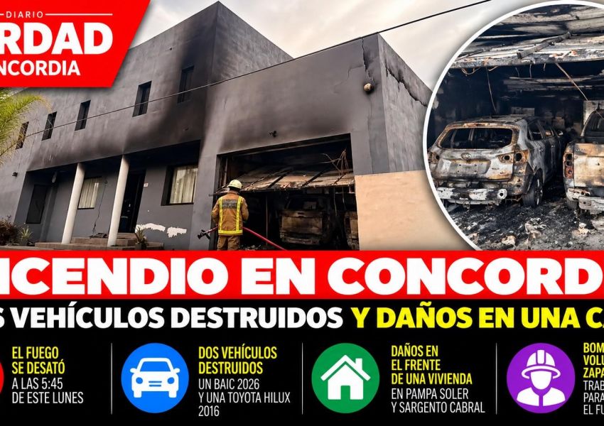 Un incendio destruyó dos vehículos y dañó una vivienda en Concordia